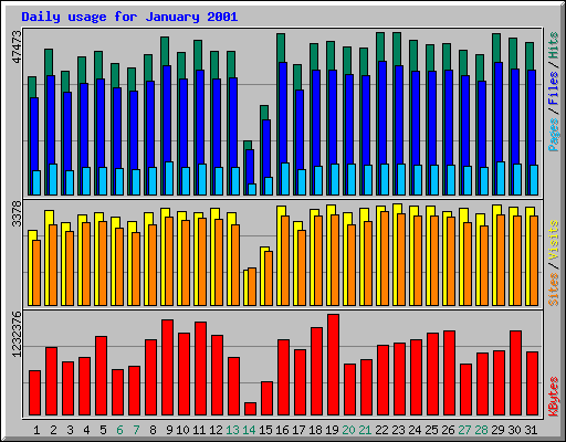 Daily usage for January 2001